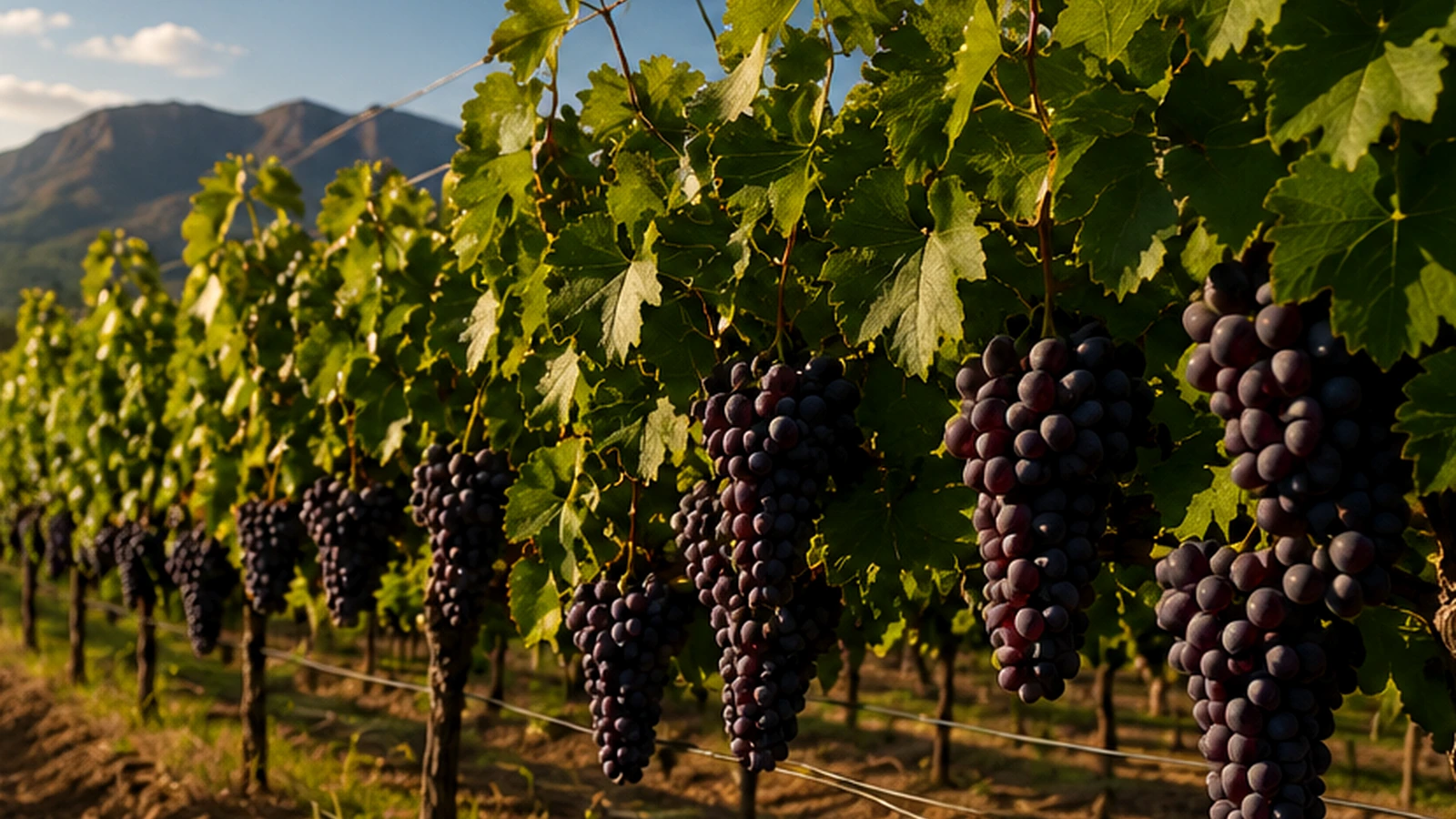 Viñedo con racimos de uva