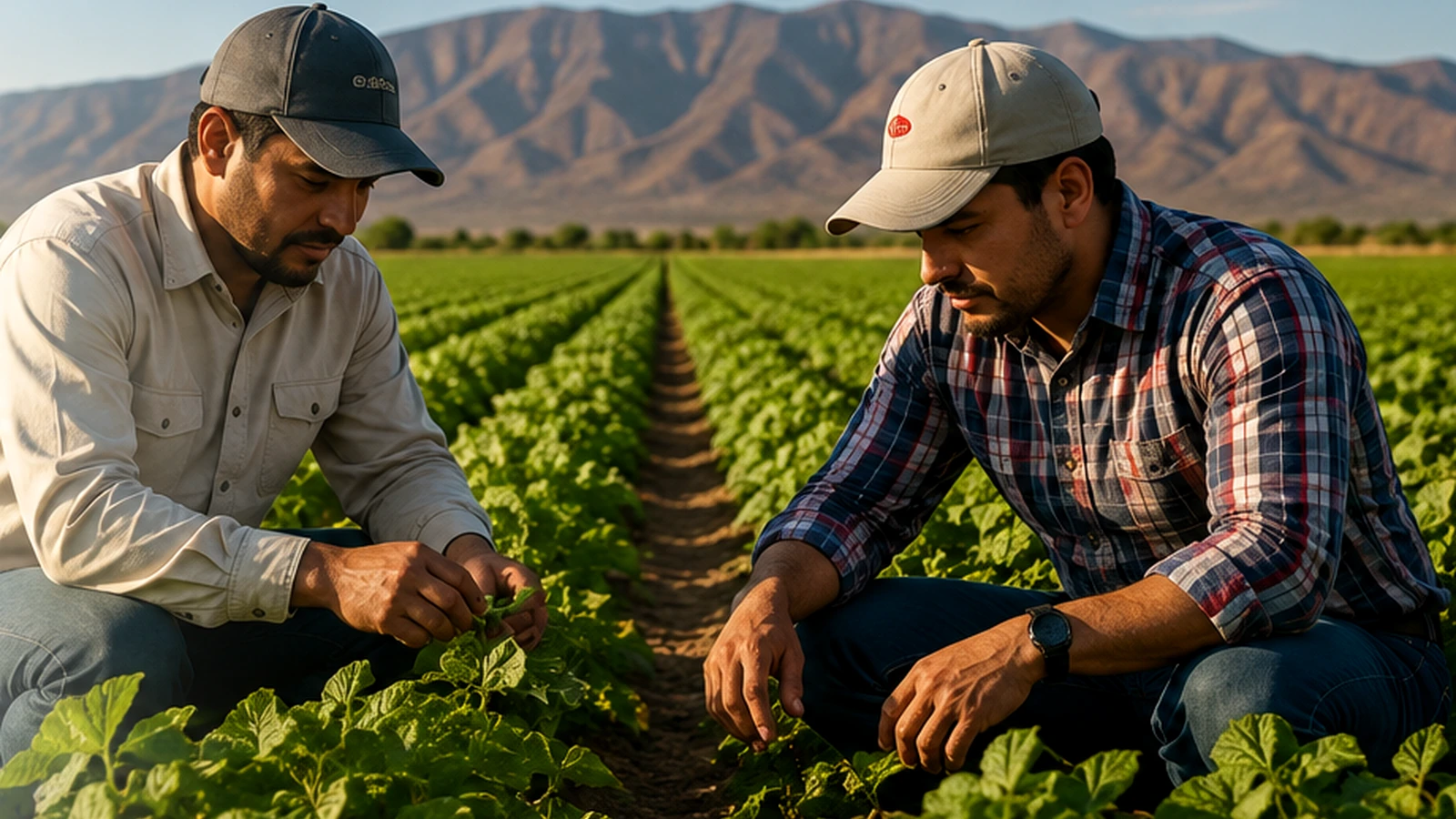 Técnico agrícola asesorando a un productor en campo